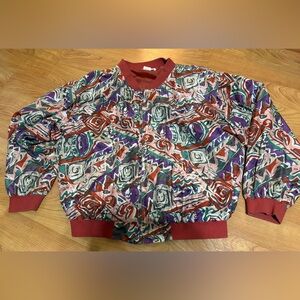 Vintage Naked Silk Abstract Artsy Full Zip Jacket 80s 90s Shoulder Pads XL